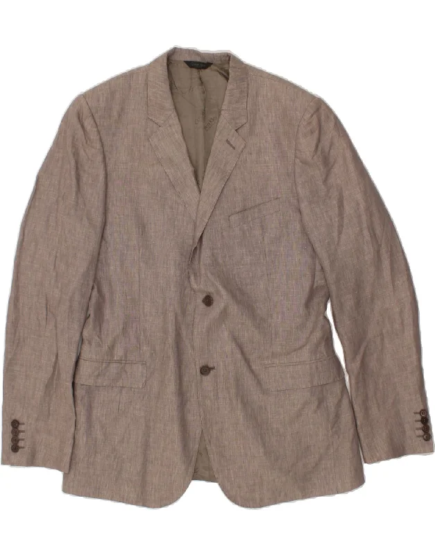 Men's Coats with Inner PocketsCALVIN KLEIN Mens Slim 2 Button Blazer Jacket EU 54 2XL Brown Linen