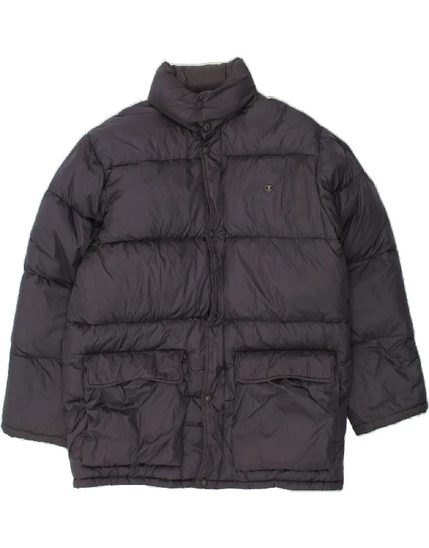 Men's Coats with Velcro ClosuresCHAMPION Mens Hooded Padded Jacket UK 38 Medium Navy Blue Polyamide