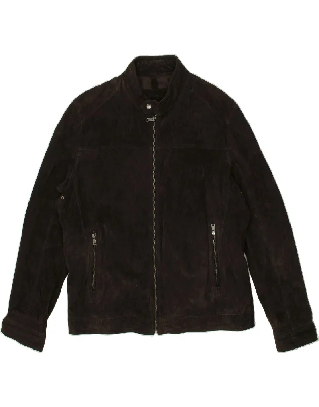 Men's Coats with PocketsCONBIPEL Mens Suede Jacket UK 40 Large Brown Leather