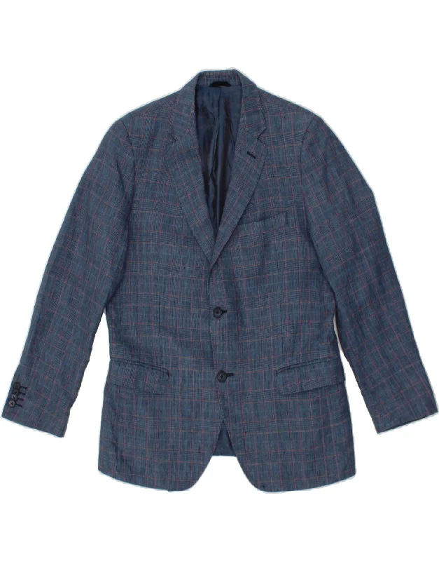 Men's Coats with Water-Repellent FabricCOVERI Mens 2 Button Blazer Jacket IT 50 Large Blue Check Linen