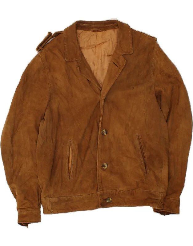 Stylish Men's Biker JacketsCREATION Mens Suede Jacket IT 48 Medium Brown Suede