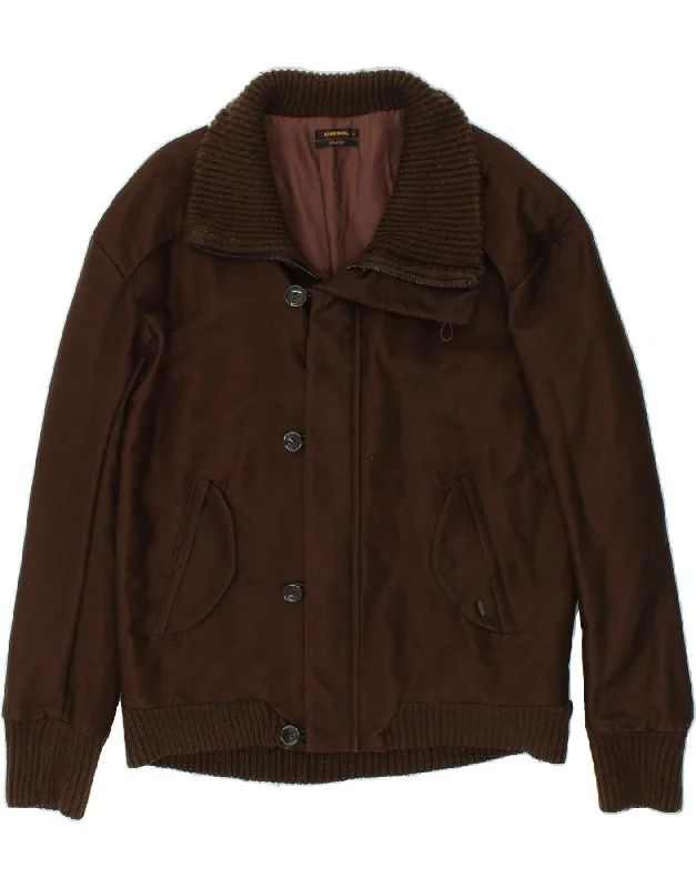 Men's Coats with Stretch FabricDIESEL Mens Slim Bomber Jacket UK 42 XL Brown Cotton