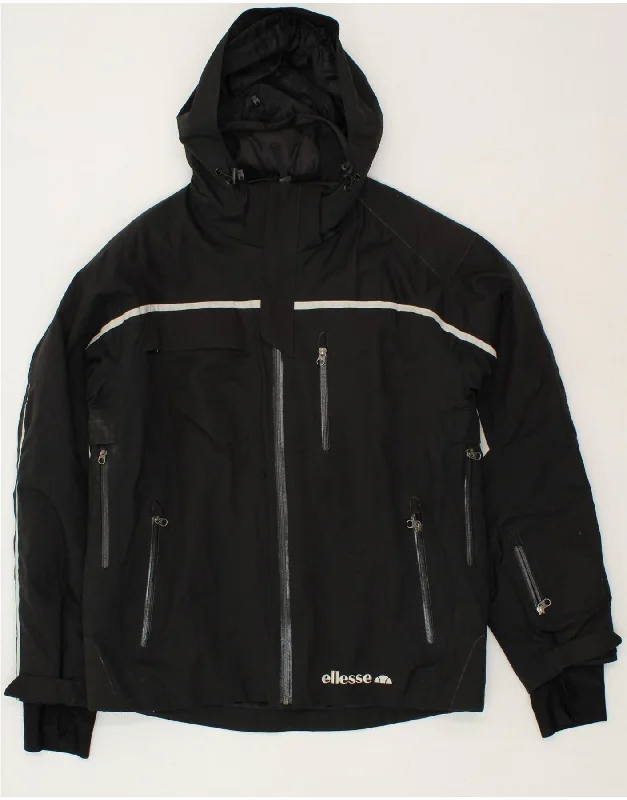 Men's Coats with Slim FitsELLESSE Mens Hooded Windbreaker Jacket UK 40 Large Black Polyester