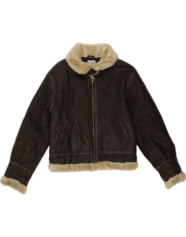 Men's Coats for Every OccasionESISTO Mens Leather Sherpa Jacket UK 34 XS Brown Leather