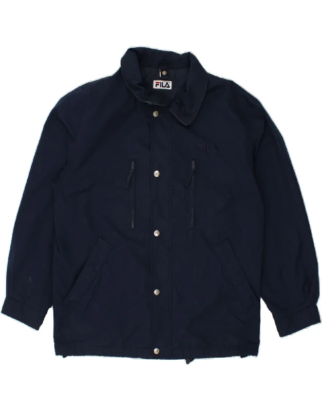 Men's Coats with ButtonsFILA Mens Loose Fit Rain Jacket IT 46 Small Navy Blue Polyester