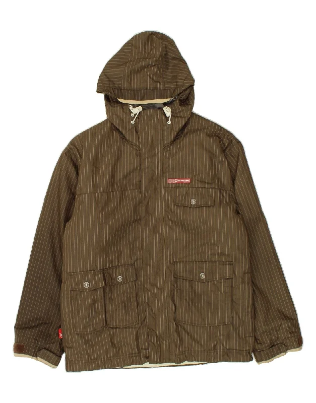 Men's Coats with Synthetic InsulationFOURSQUARE Mens Hooded Windbreaker Jacket UK 34 XS Brown Pinstripe Nylon Men's Coats with Synthetic InsulationFOURSQUARE Mens Hooded Windbreaker Jacket UK 34 XS Brown Pinstripe Nylon