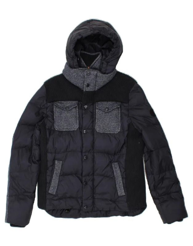 Winter-Ready Men's CoatsGAS Mens Hooded Padded Jacket UK 40 Large Navy Blue Colourblock Polyamide