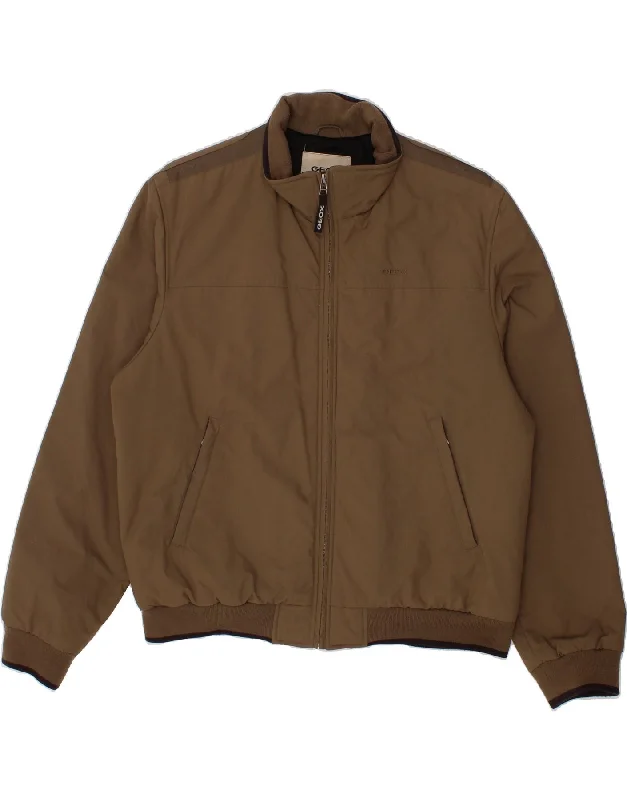 Men's Coats with Velcro ClosuresGEOX Mens Bomber Jacket UK 44 2XL Brown Polyamide