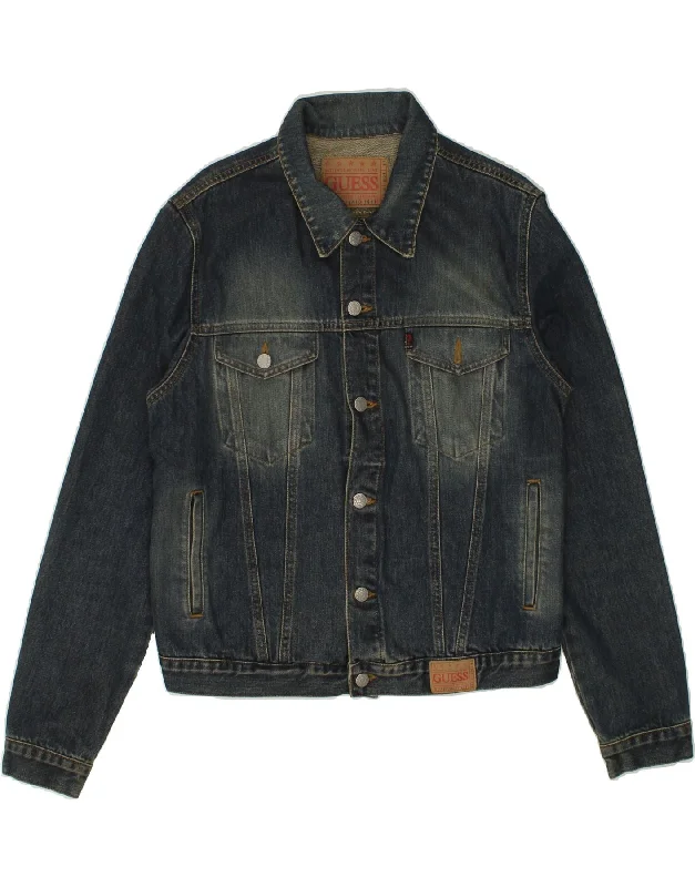 Men's Coats with Adjustable HemsGUESS Mens Denim Jacket UK 36 Small Navy Blue