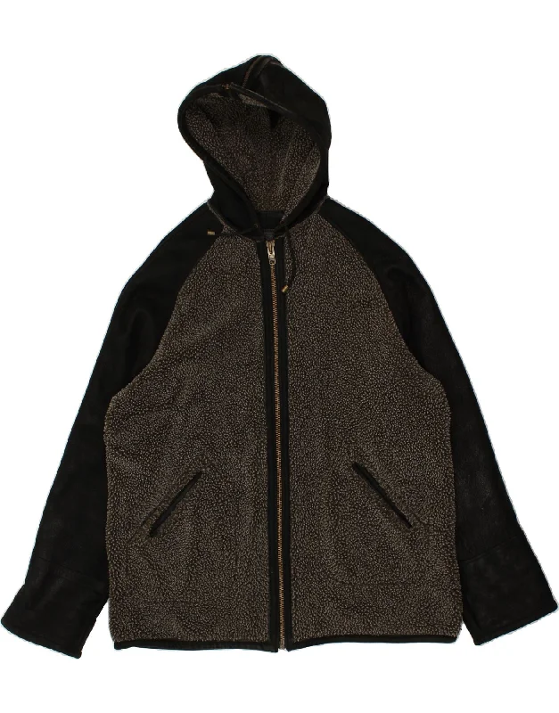 Men's Coats with LiningGUESS Mens Hooded Leather Jacket UK 42 XL Black