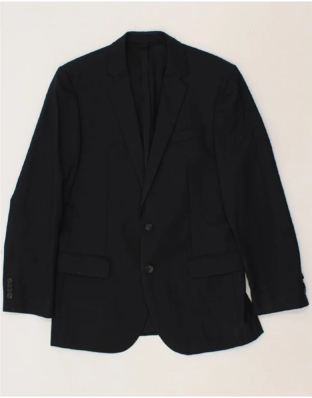 Men's Coats with Embroidered DetailsHUGO BOSS Mens 2 Button Blazer Jacket IT 46 Small Navy Blue Virgin Wool
