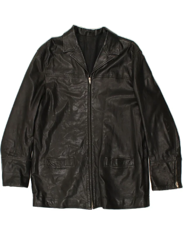 Men's Coats with Magnetic ClosuresI BLUES Mens Leather Jacket UK 16 Large Black Leather