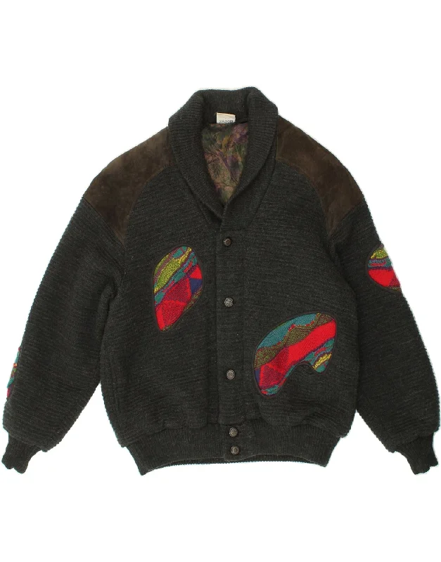 Cool Men's Pea CoatsINCOGNITO Mens Knit Bomber Jacket EU 48/50 Medium Grey Colourblock Acrylic