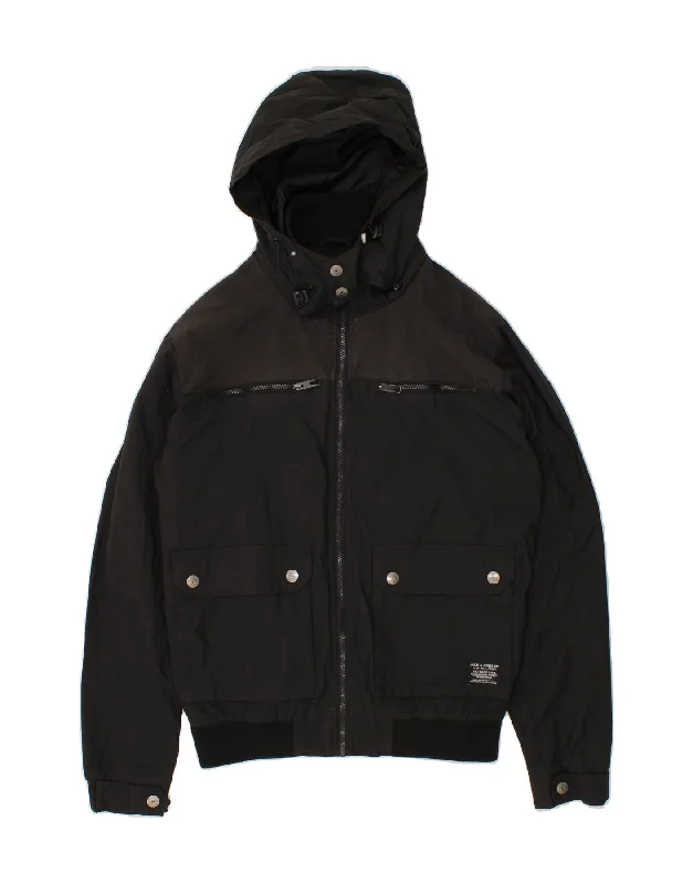 Men's Coats with Reflective StripesJACK & JONES Mens Hooded Windbreaker Jacket UK 40 Large Black Polyester