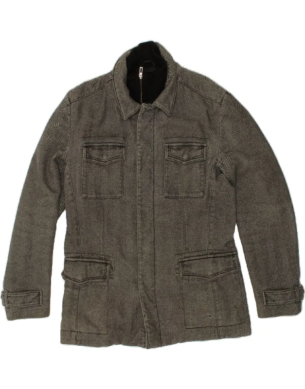 Men's Coats for BikingKARL LAGERFELD Mens Windbreaker Jacket IT 54 2XL Grey Herringbone Cotton
