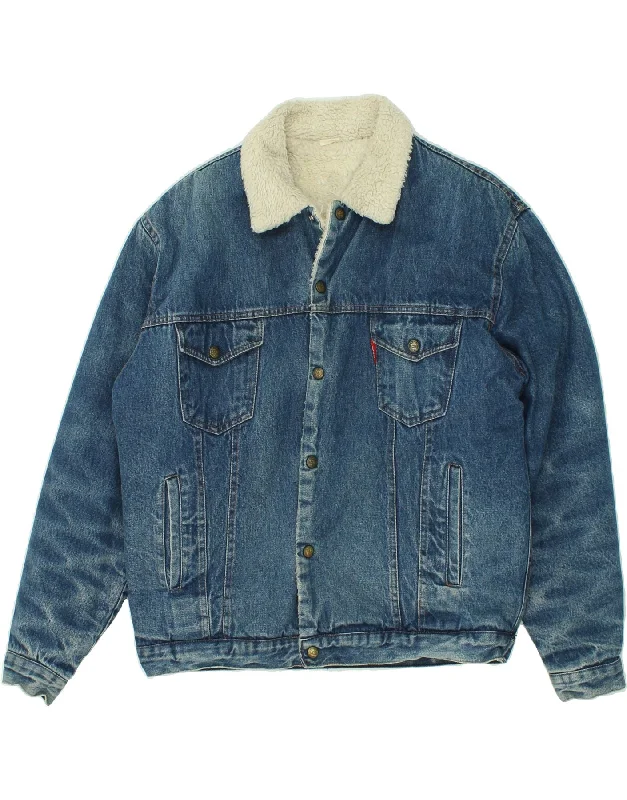 Weather-Resistant Men's CoatsLEVI'S Mens Sherpa Denim Jacket UK 40 Large Blue Cotton