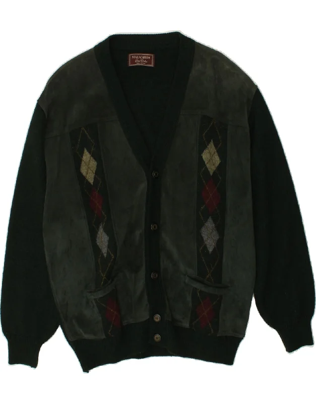 Durable Men's Car CoatsMALAGRIDA Mens Bomber Jacket UK 40 Large Green Argyle/Diamond Leather Durable Men's Car CoatsMALAGRIDA Mens Bomber Jacket UK 40 Large Green Argyle/Diamond Leather