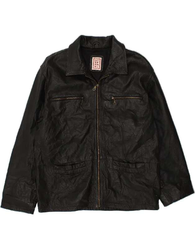 Men's Coats with Quick-Dry FabricSTEFANEL Mens Leather Jacket UK 40 Large Black Leather