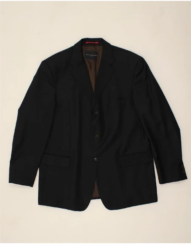 Men's Coats with Snap ButtonsTOMMY HILFIGER Mens 3 Button Blazer Jacket UK 42 XL Navy Blue Virgin Wool