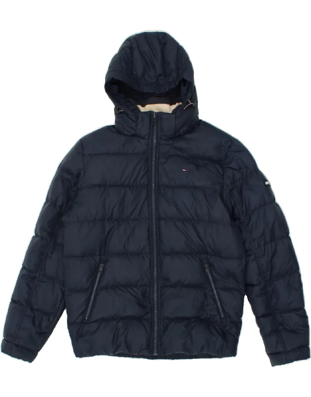 Cool Men's Pea CoatsTOMMY HILFIGER Mens Hooded Padded Jacket UK 40 Large Navy Blue Polyester