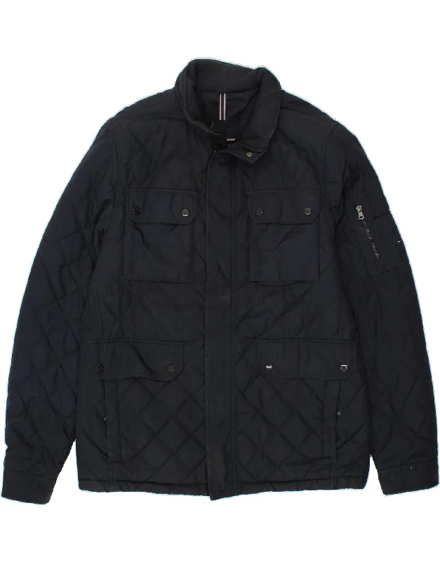 Men's Coats with Adjustable HemsTOMMY HILFIGER Mens Hooded Quilted Jacket UK 42 XL Navy Blue Polyester Men's Coats with Adjustable HemsTOMMY HILFIGER Mens Hooded Quilted Jacket UK 42 XL Navy Blue Polyester