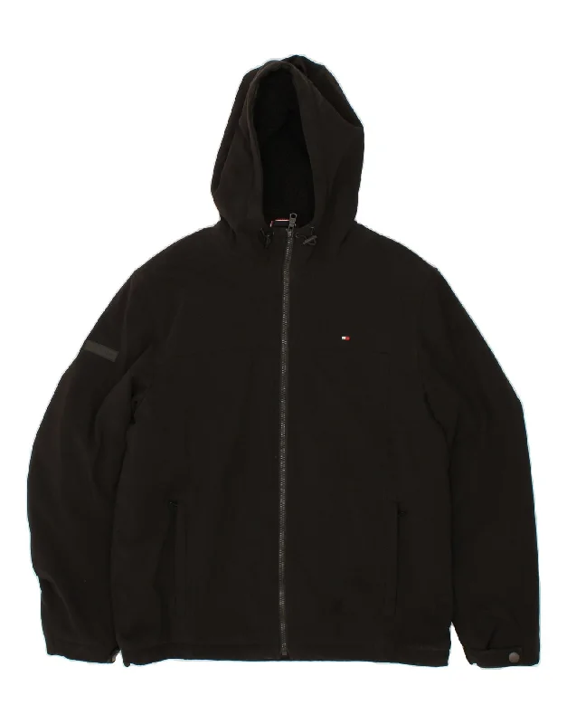Unique Men's Flight JacketsTOMMY HILFIGER Mens Hooded Windbreaker Jacket UK 38 Medium Black Polyester