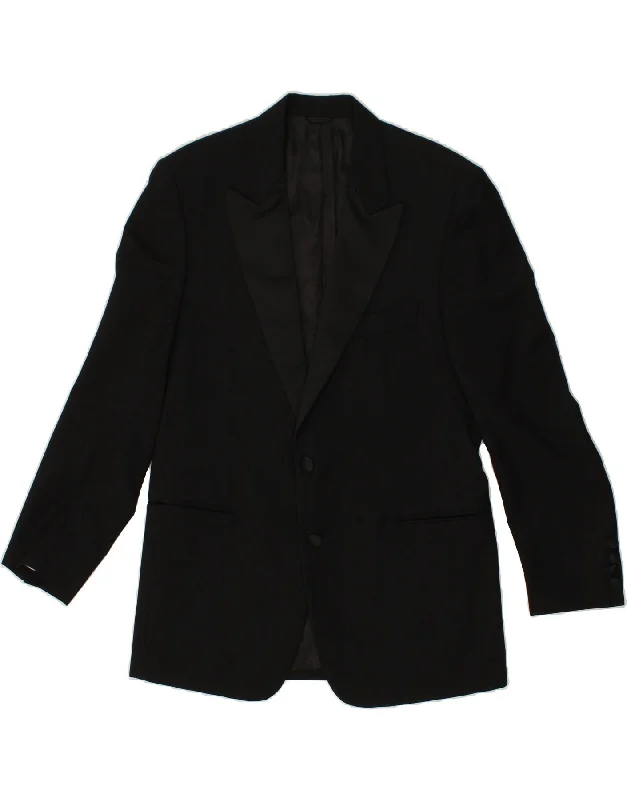 Men's Coats for TravelVINTAGE Mens 2 Button Blazer Jacket IT 50 Large Black Virgin Wool