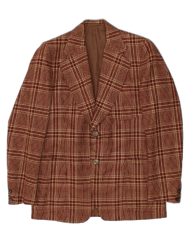 Fashionable Men's Denim JacketsVINTAGE Mens 2 Button Blazer Jacket UK 38 Medium Brown Check