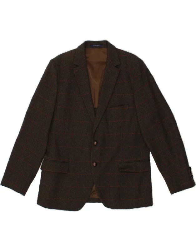 Practical Men's RaincoatsVINTAGE Mens 2 Button Blazer Jacket UK 46 3XL Grey Herringbone Wool