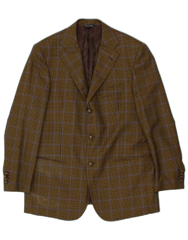 Men's Coats for TravelVINTAGE Mens 3 Button Blazer Jacket IT 38 Medium Brown Check