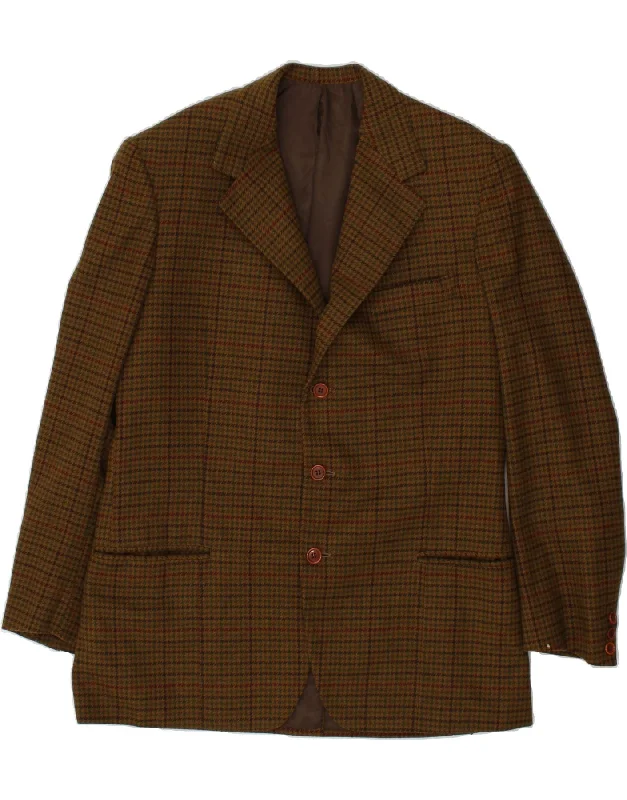 Practical Men's RaincoatsVINTAGE Mens 3 Button Blazer Jacket UK 40 Large Khaki Houndstooth