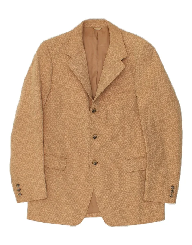 Men's Coats with Breathable FabricVINTAGE Mens Abstract Pattern 3 Button Blazer Jacket UK 36 Small Beige