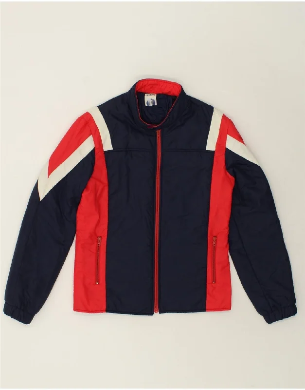 Men's Coats with Water-Repellent FabricVINTAGE Mens Bomber Jacket IT 48 Medium Navy Blue Colourblock Men's Coats with Water-Repellent FabricVINTAGE Mens Bomber Jacket IT 48 Medium Navy Blue Colourblock