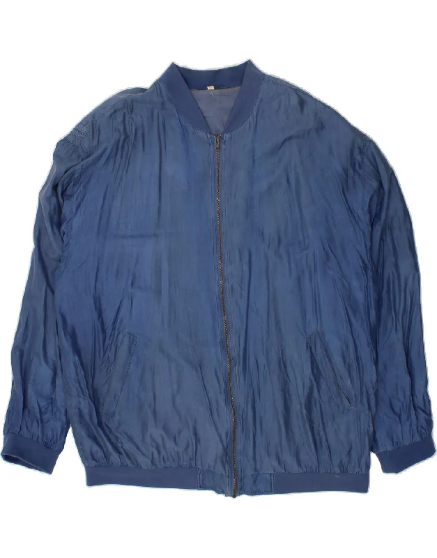 Men's Coats with Adjustable SleevesVINTAGE Mens Bomber Jacket UK 44 2XL Navy Blue Silk