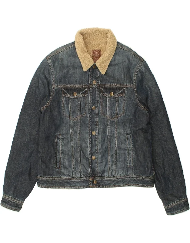 Men's Coats for Everyday WearVINTAGE Mens Denim Sherpa Jacket UK 42 XL Navy Blue Cotton