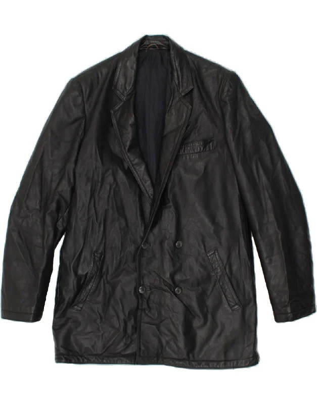 Men's Coats with Quick-Dry FabricVINTAGE Mens Double Breasted Leather Jacket UK 38 Medium Black