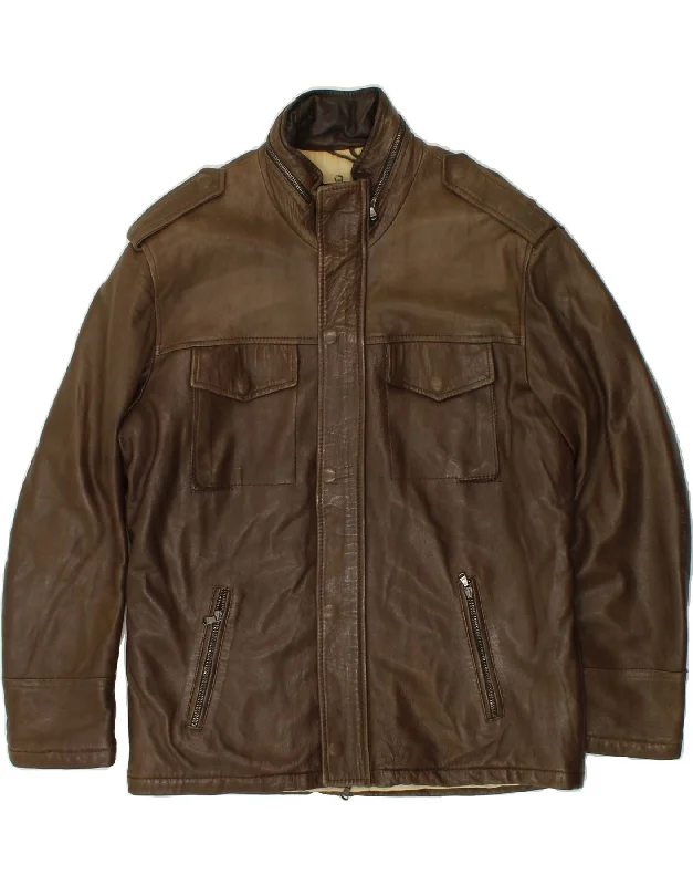Men's Coats with Water-Repellent FabricVINTAGE Mens Hooded Leather Jacket IT 52 XL Brown Leather Men's Coats with Water-Repellent FabricVINTAGE Mens Hooded Leather Jacket IT 52 XL Brown Leather