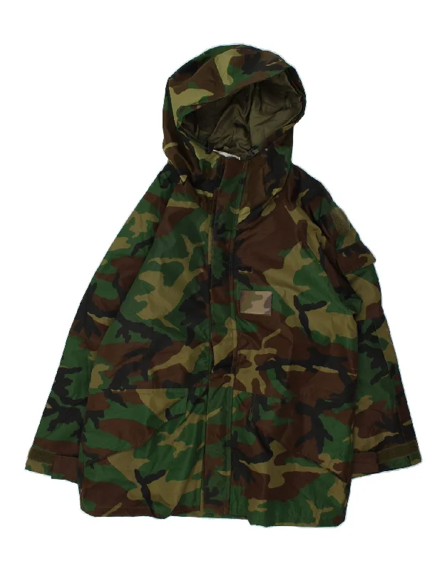 Functional Men's Ski JacketsVINTAGE Mens Hooded Military Jacket IT 48 Medium Green Camouflage