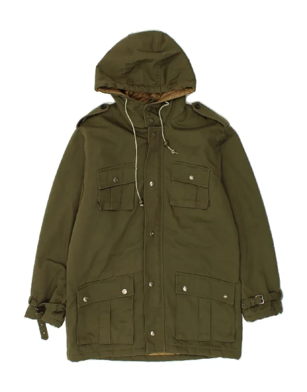 Men's Coats with Belted WaistsVINTAGE Mens Hooded Military Jacket UK 38 Medium Green Polyester Army Men's Coats with Belted WaistsVINTAGE Mens Hooded Military Jacket UK 38 Medium Green Polyester Army