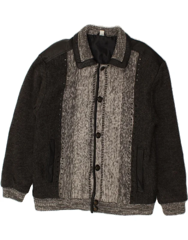 Best Men's Leather CoatsVINTAGE Mens Knit Bomber Jacket UK 38 Medium Grey Colourblock Wool