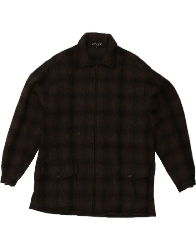 Durable Men's Car CoatsVINTAGE Mens Knit Bomber Jacket UK 40 Large Brown Check Wool