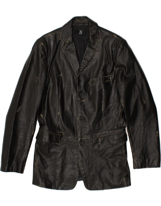 Versatile Men's Pea CoatsVINTAGE Mens Leather 3 Button Blazer Jacket IT 50 Large Black Leather Versatile Men's Pea CoatsVINTAGE Mens Leather 3 Button Blazer Jacket IT 50 Large Black Leather