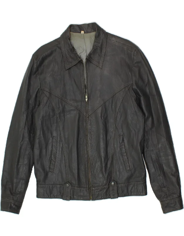 Men's Coats for All SeasonsVINTAGE Mens Leather Jacket IT 48 Medium Grey