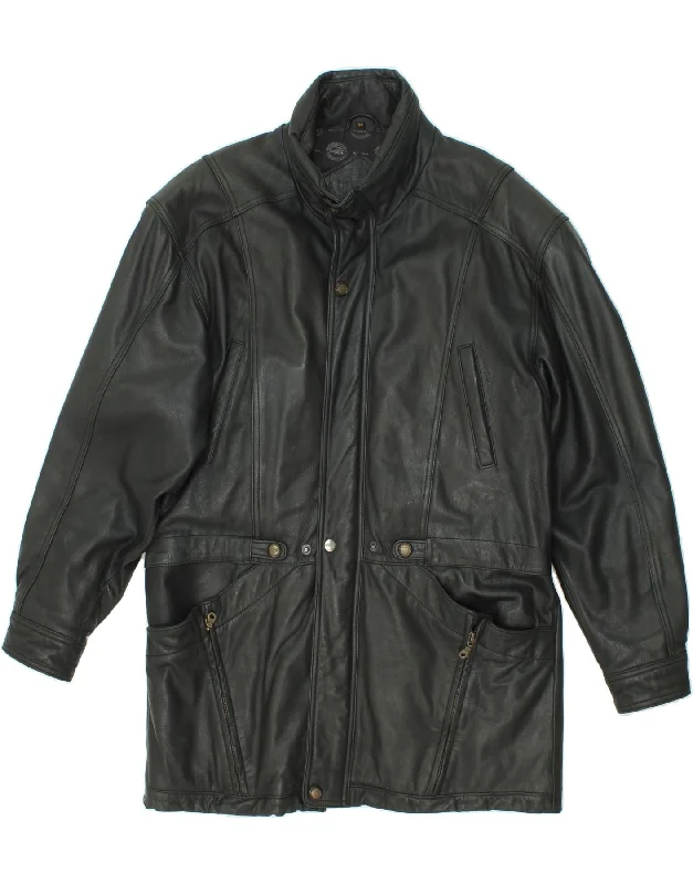 Men's Coats with Slim FitsVINTAGE Mens Leather Jacket IT 54 2XL Black Leather