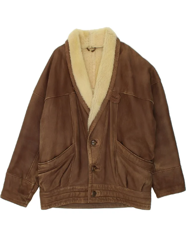 Men's Coats with Patchwork DesignsVINTAGE Mens Leather Jacket IT 54 2XL Brown Leather Men's Coats with Patchwork DesignsVINTAGE Mens Leather Jacket IT 54 2XL Brown Leather