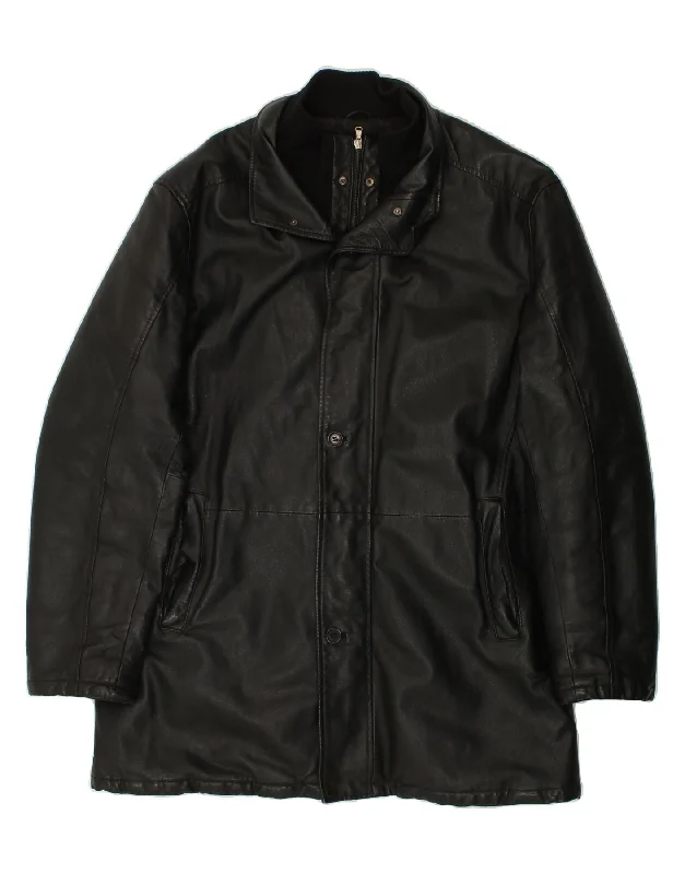 Fashionable Men's Denim JacketsVINTAGE Mens Leather Jacket IT 56 3XL Black Leather