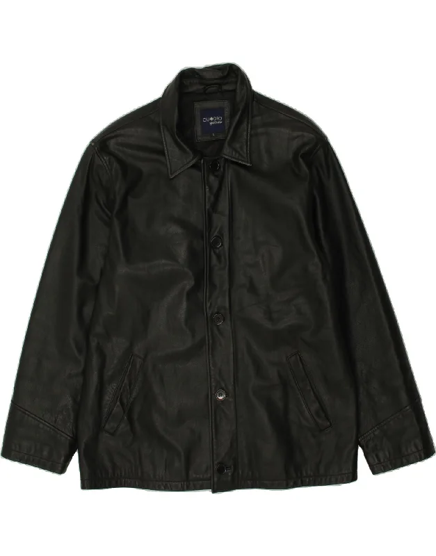 Elegant Men's Wool CoatsVINTAGE Mens Leather Jacket UK 40 Large Black Leather