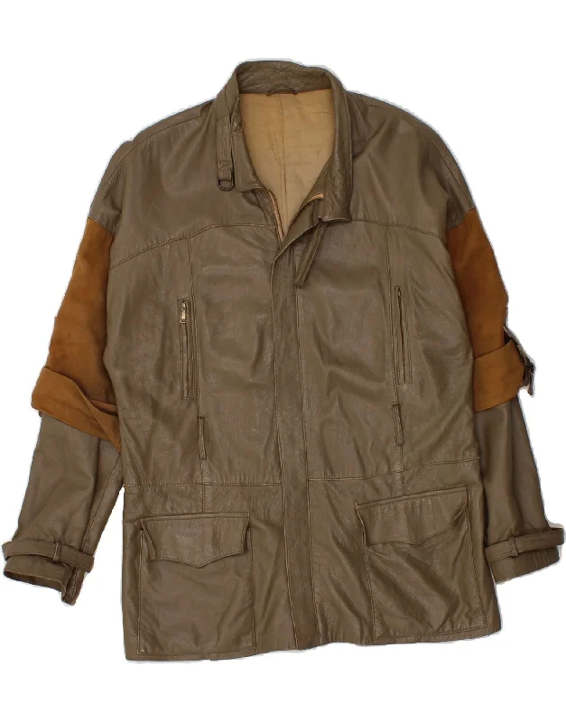 Men's Coats with Multi-Pocket DesignVINTAGE Mens Leather Jacket UK 40 Large Brown Leather