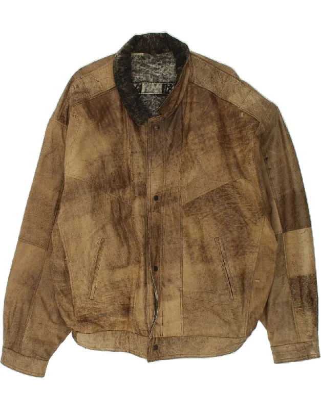 Men's Coats with Embroidered DetailsVINTAGE Mens Leather Jacket UK 42 XL Brown
