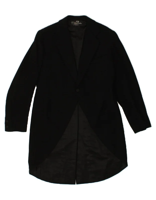 Men's Coats with Wind-Resistant FabricVINTAGE Mens Long Sleeve 1 Button Blazer Jacket UK 38 Medium Black Cotton